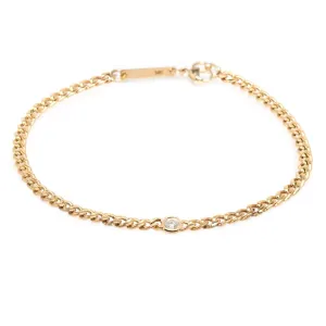 14K Gold Small Curb Chain Bracelet with Floating 3mm Diamond