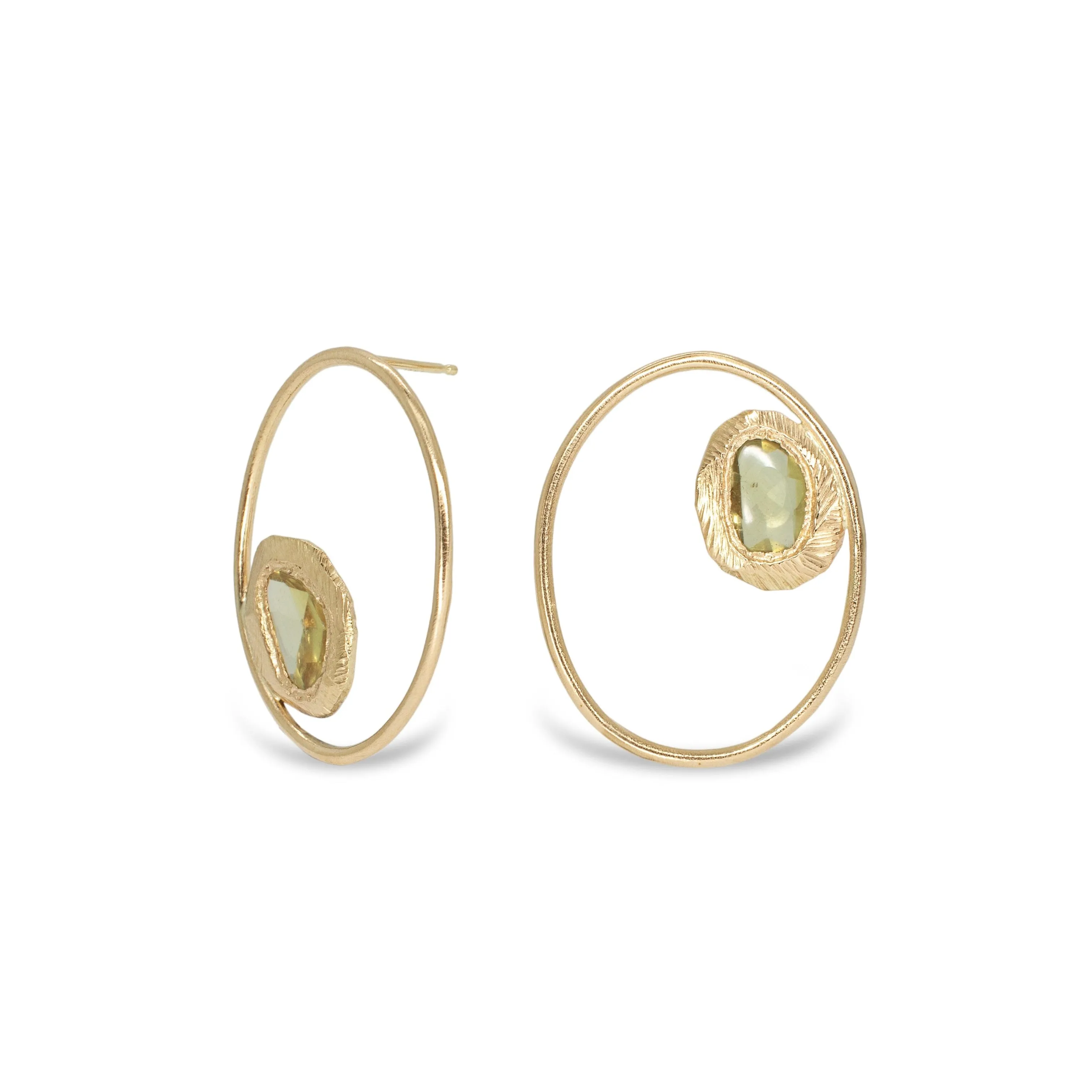 18K Large Open Oval Post Earrings with Yellow Sapphire