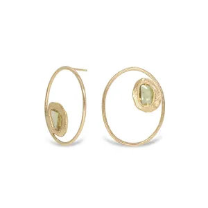 18K Large Open Oval Post Earrings with Yellow Sapphire