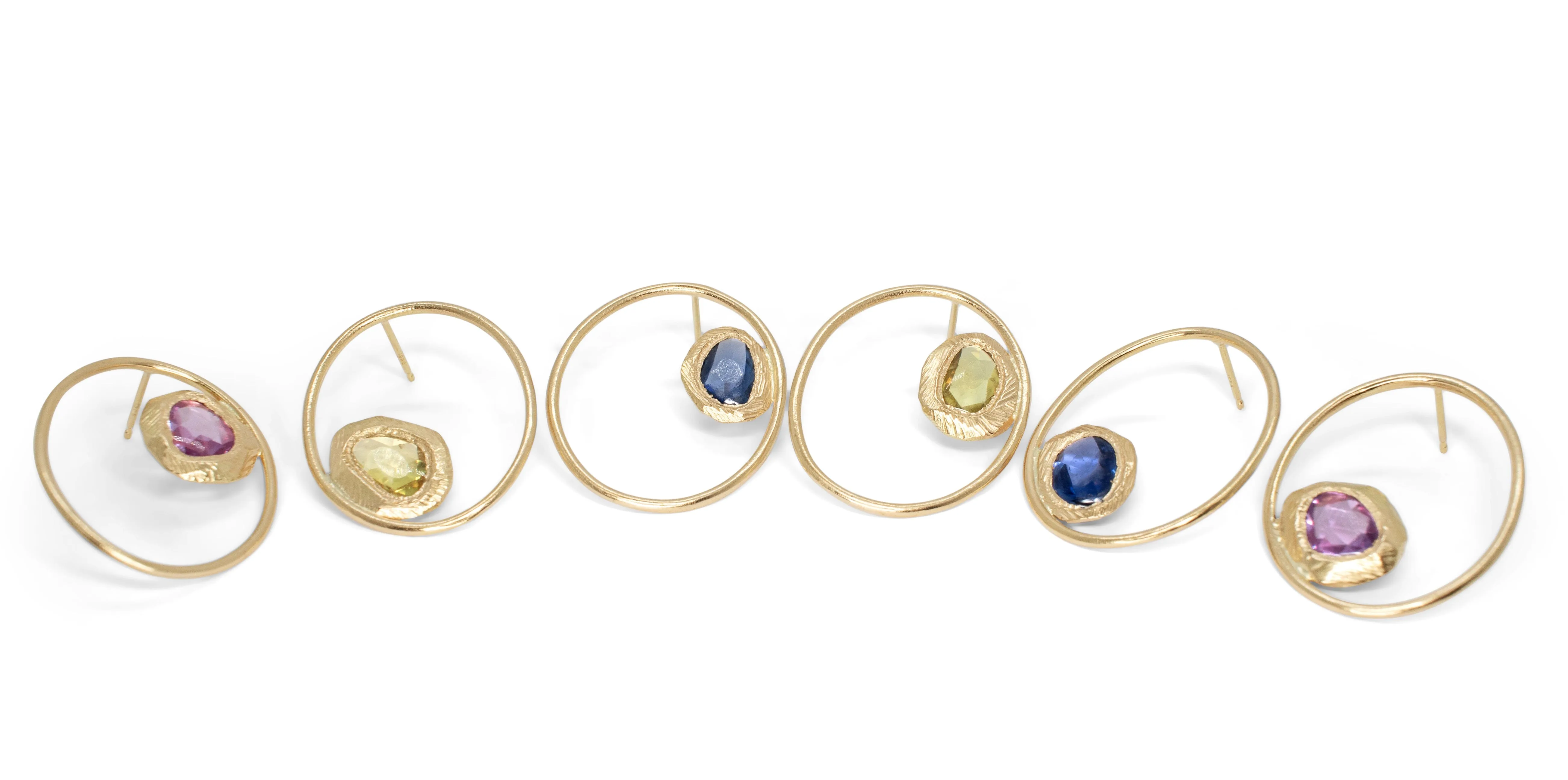 18K Large Open Oval Post Earrings with Yellow Sapphire