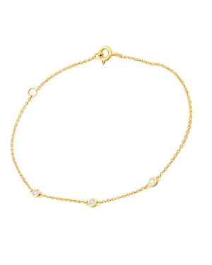3 Diamond Bezel Bracelet - 14K Yellow Gold
