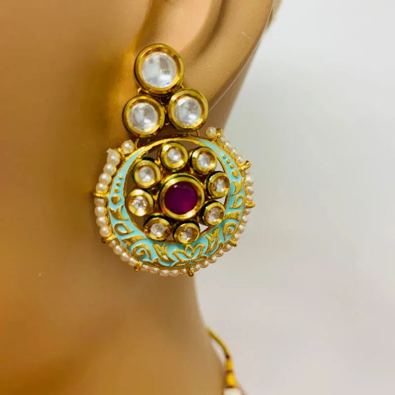 Designer Gold Plated Royal Kundan & Ruby Necklace with Earrings