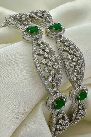 Designer Silver Plated American Diamond Bangle/Bracelet (D210)