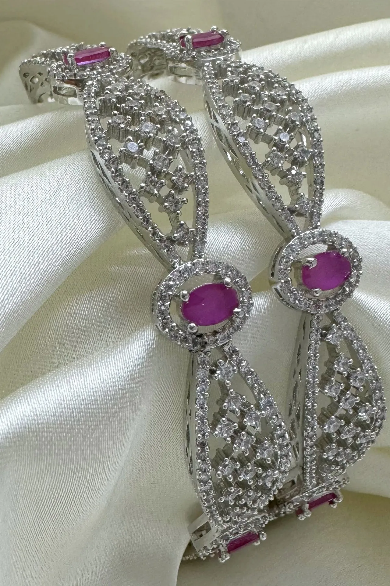 Designer Silver Plated American Diamond Bangle/Bracelet (D210)