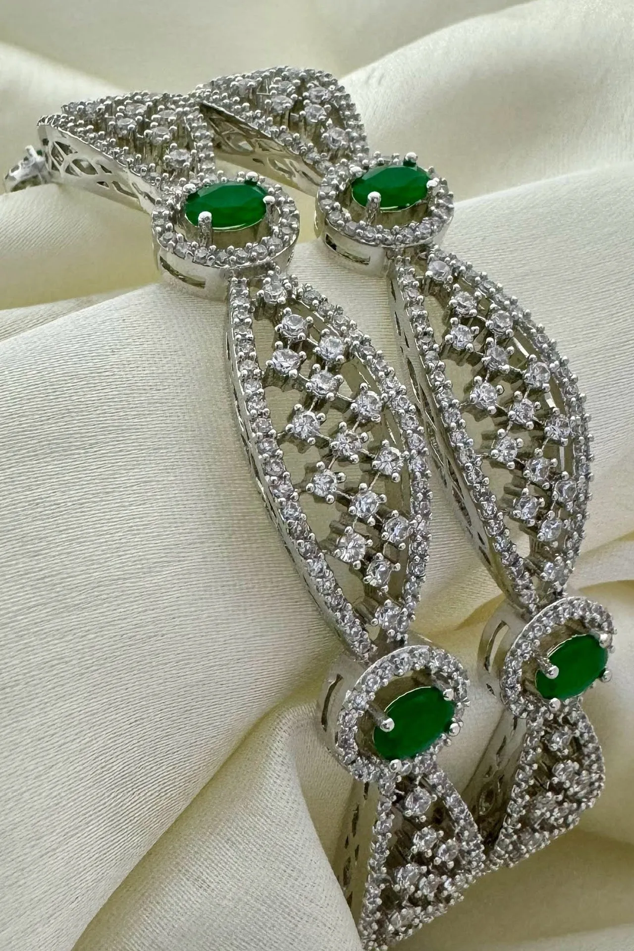 Designer Silver Plated American Diamond Bangle/Bracelet (D210)