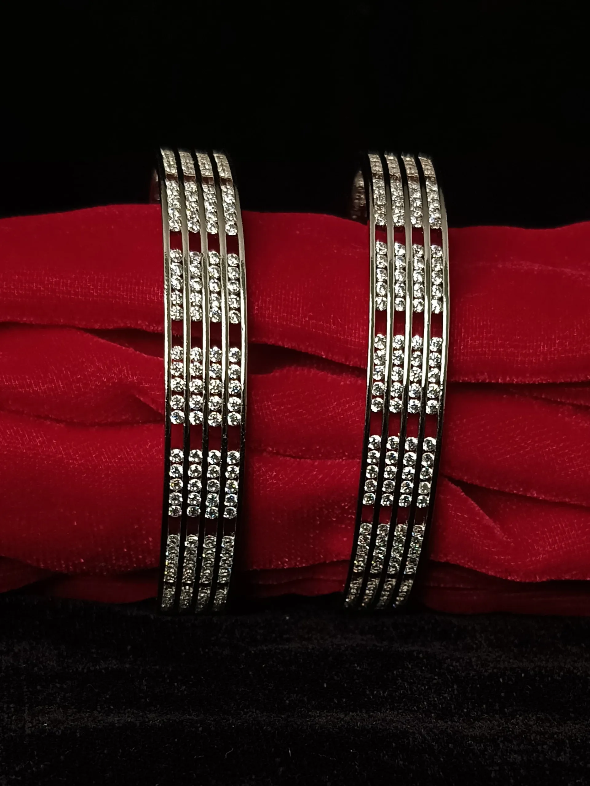 Designer Silver Plated American Diamond Bangle/Bracelet (D211)