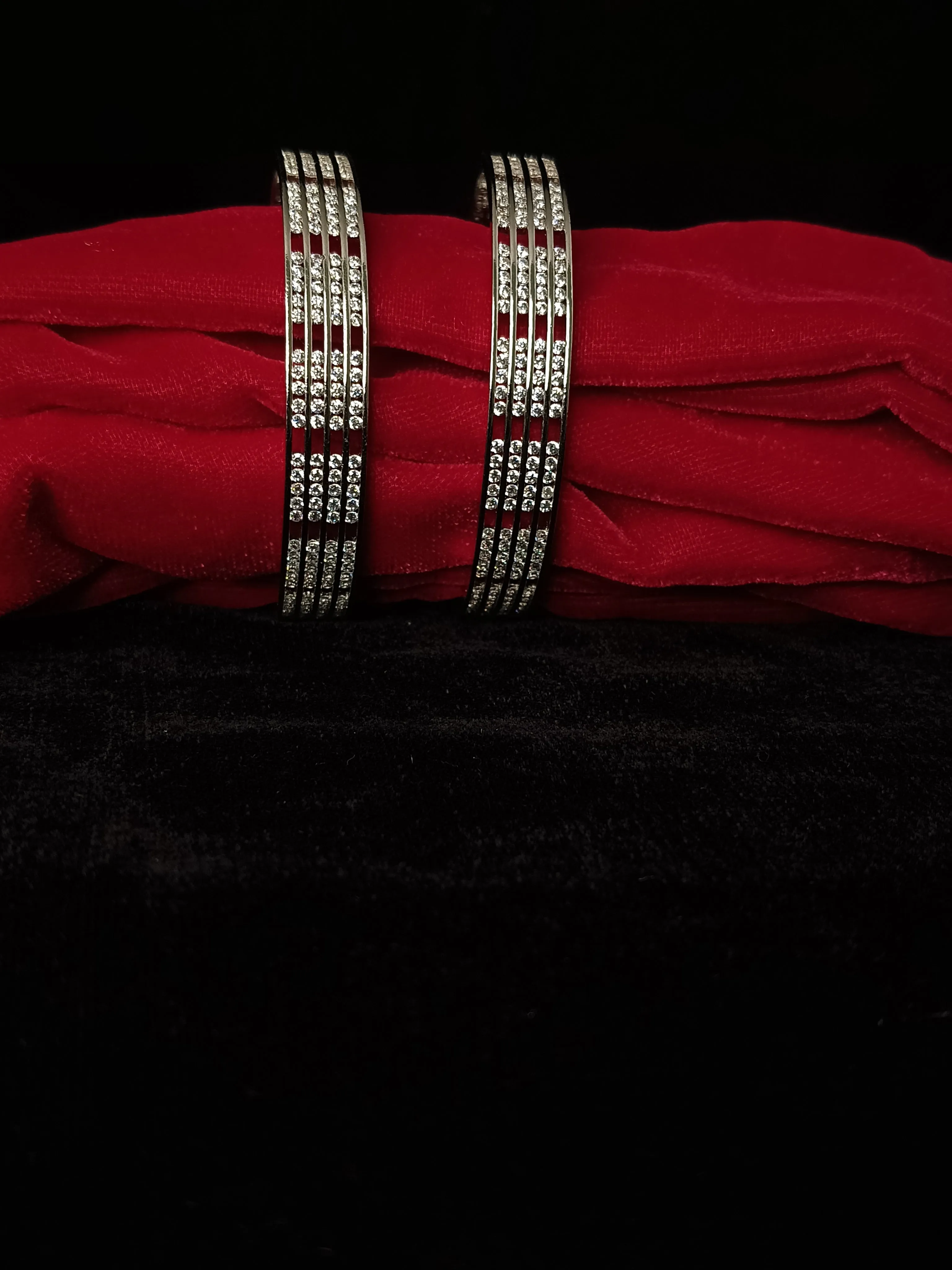 Designer Silver Plated American Diamond Bangle/Bracelet (D211)