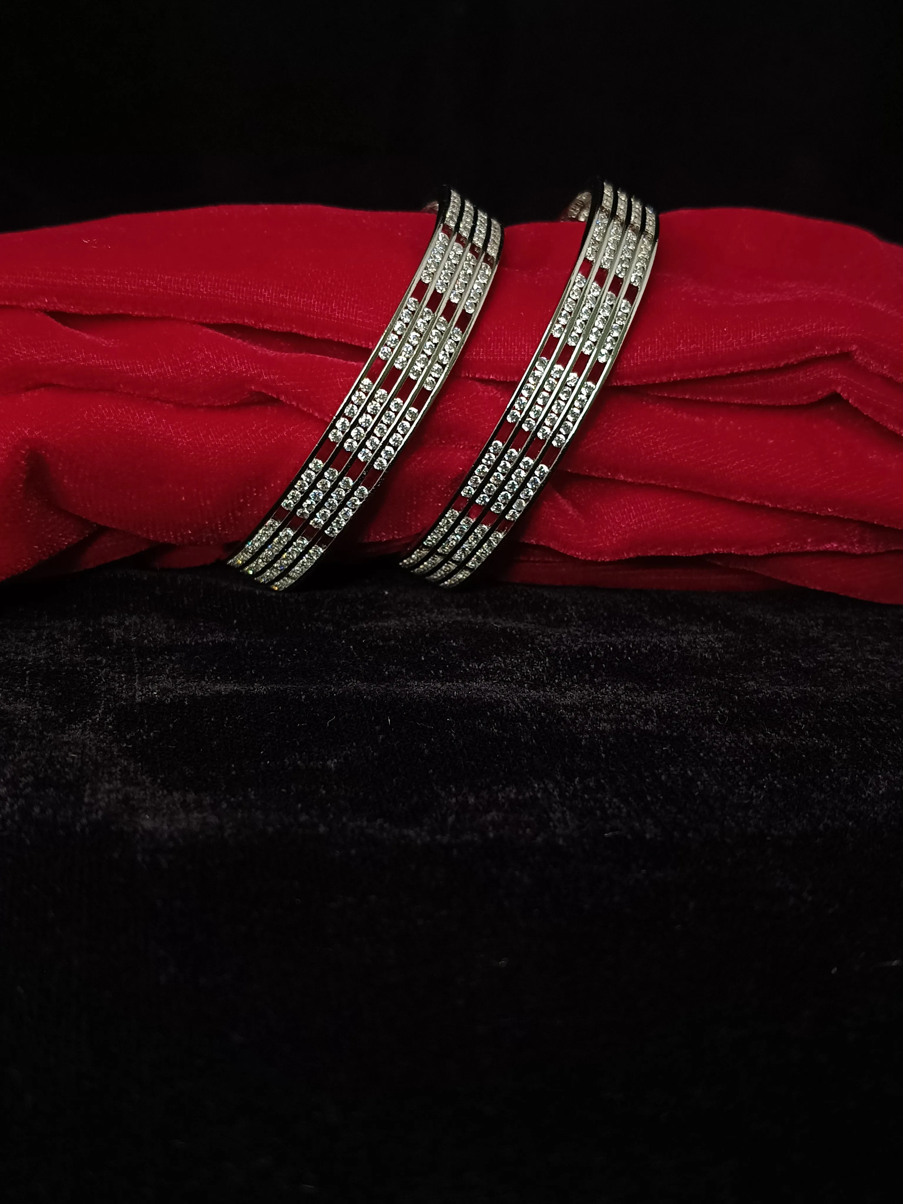 Designer Silver Plated American Diamond Bangle/Bracelet (D211)