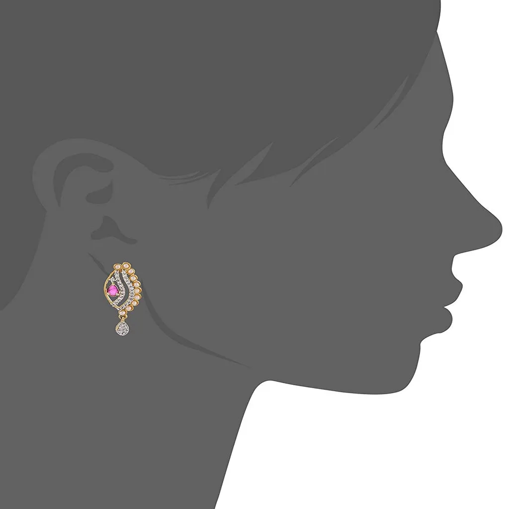 Estele - 24 KT Gold plated Pendant Set with Austrian Crystals and Ruby stones