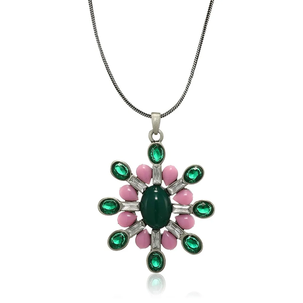 Estele - Rhodium Plated Flower Shaped Pendant with Crystals for Women / Girls