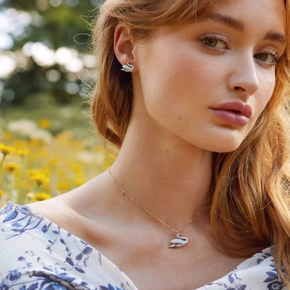Fable England Enamel Swan Stud Earrings