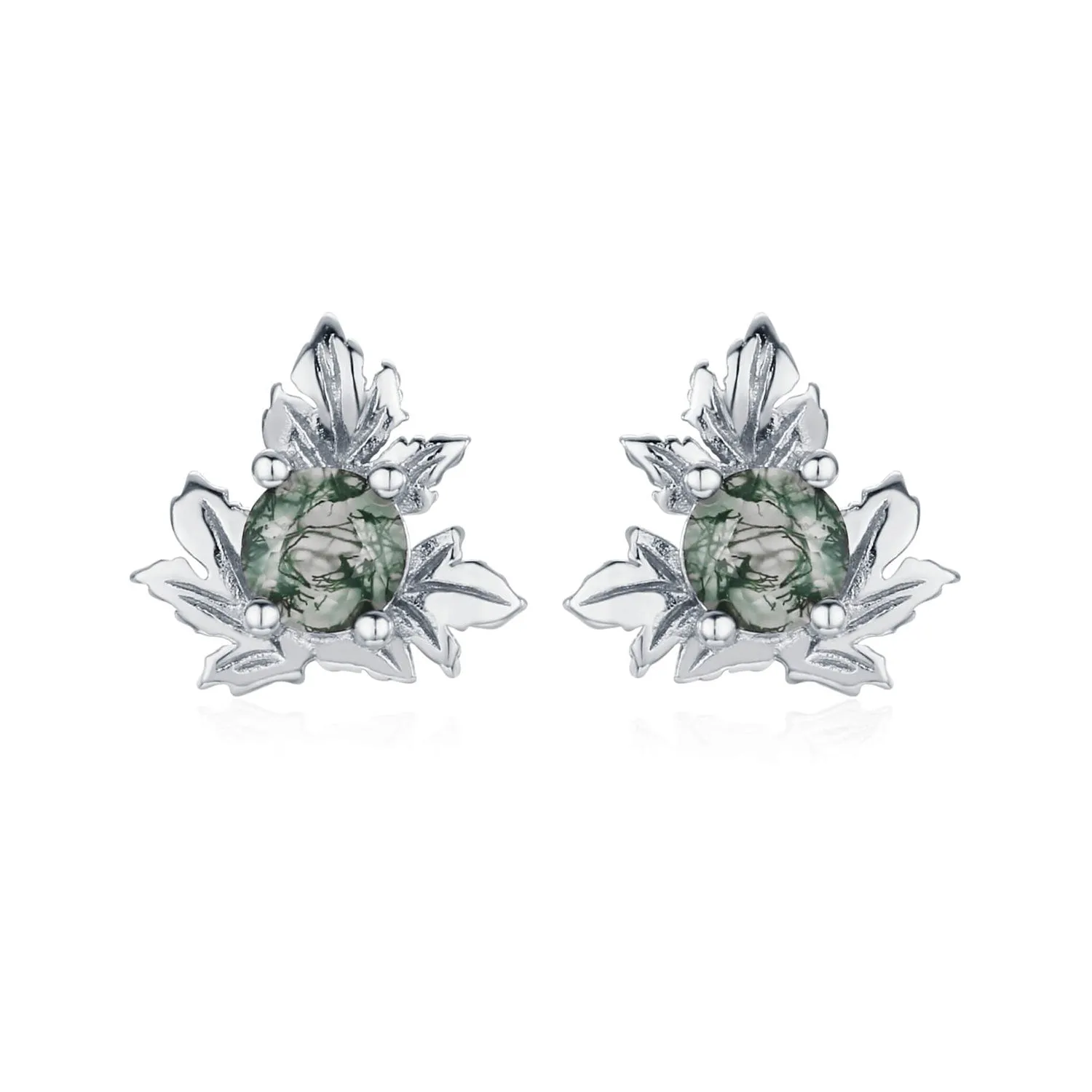 Frosted Fern Moss Agate Studs
