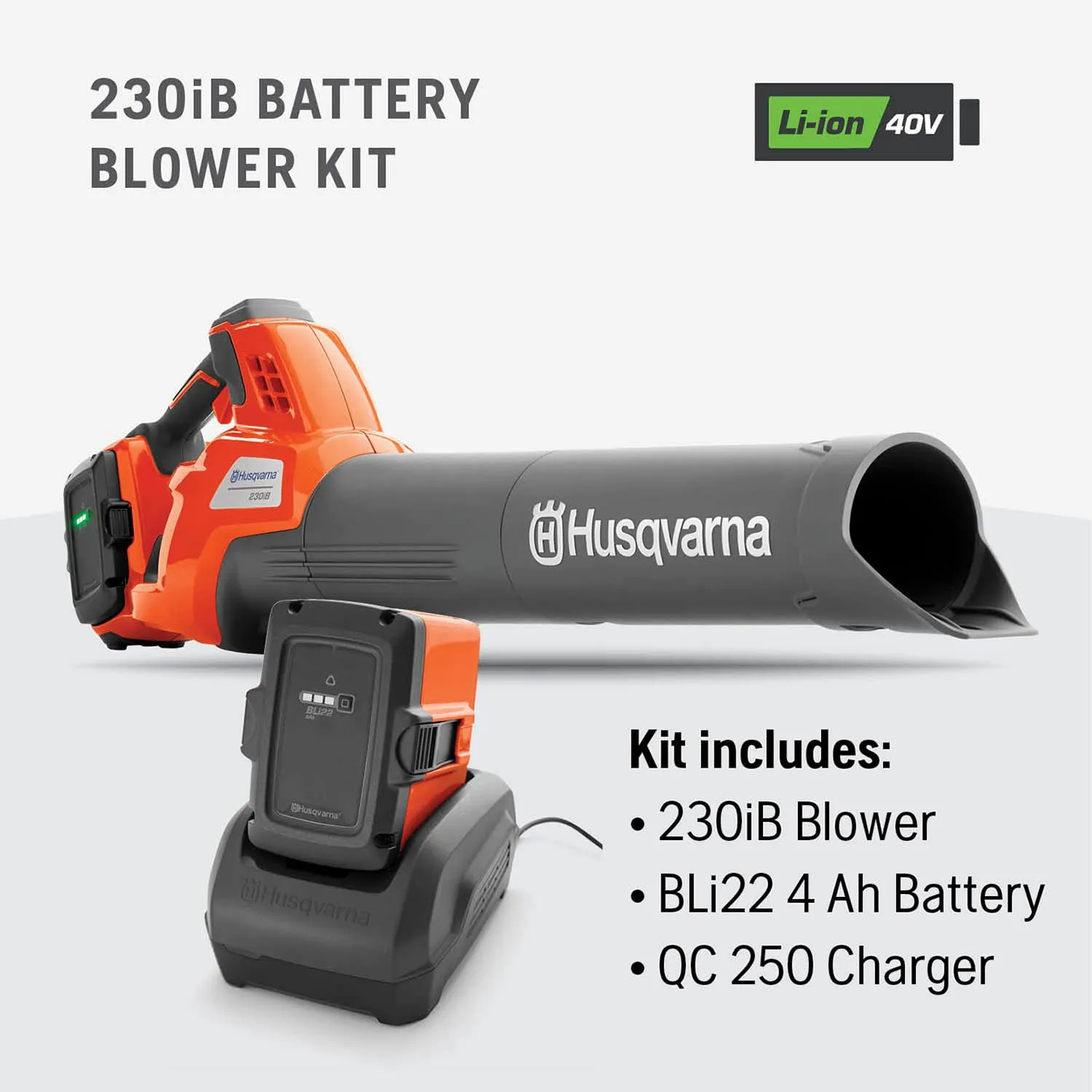 Husqvarna 230iB Battery Powered Cordless Leaf Blower, 136-MPH 650-CFM Electric Leaf Blower with Brushless Motor and Quiet Operation, Battery and Charger Not Included