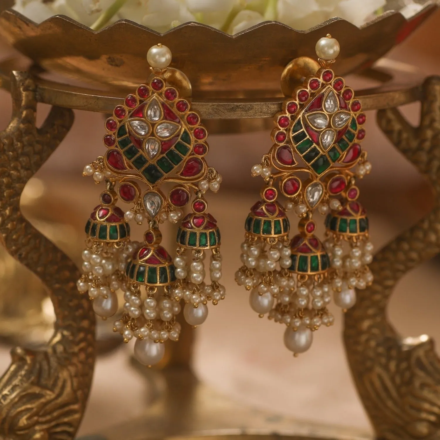 Kalika Kempu Jadau Silver Jhumki Earrings
