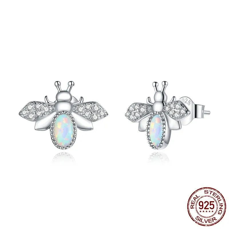 Little Bee Ear Studs European And American Trend White Gold Plated Insect Earrings