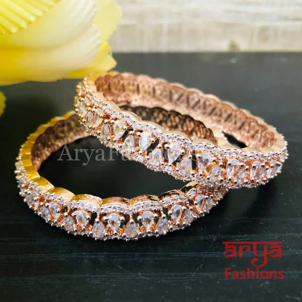 Raina Rose Gold CZ Designer Bangles