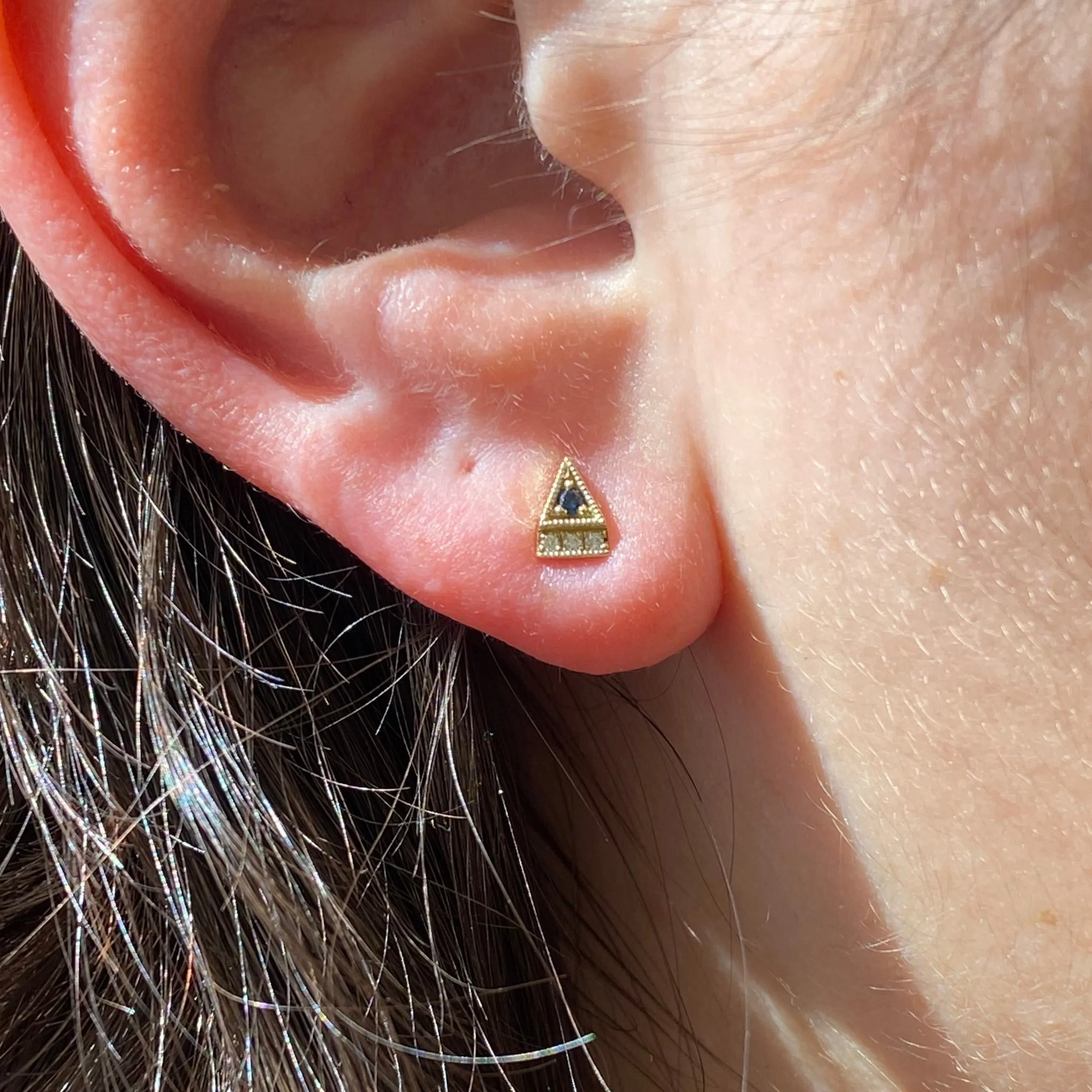 Sapphire Deco Point Triangle Stud (Single)