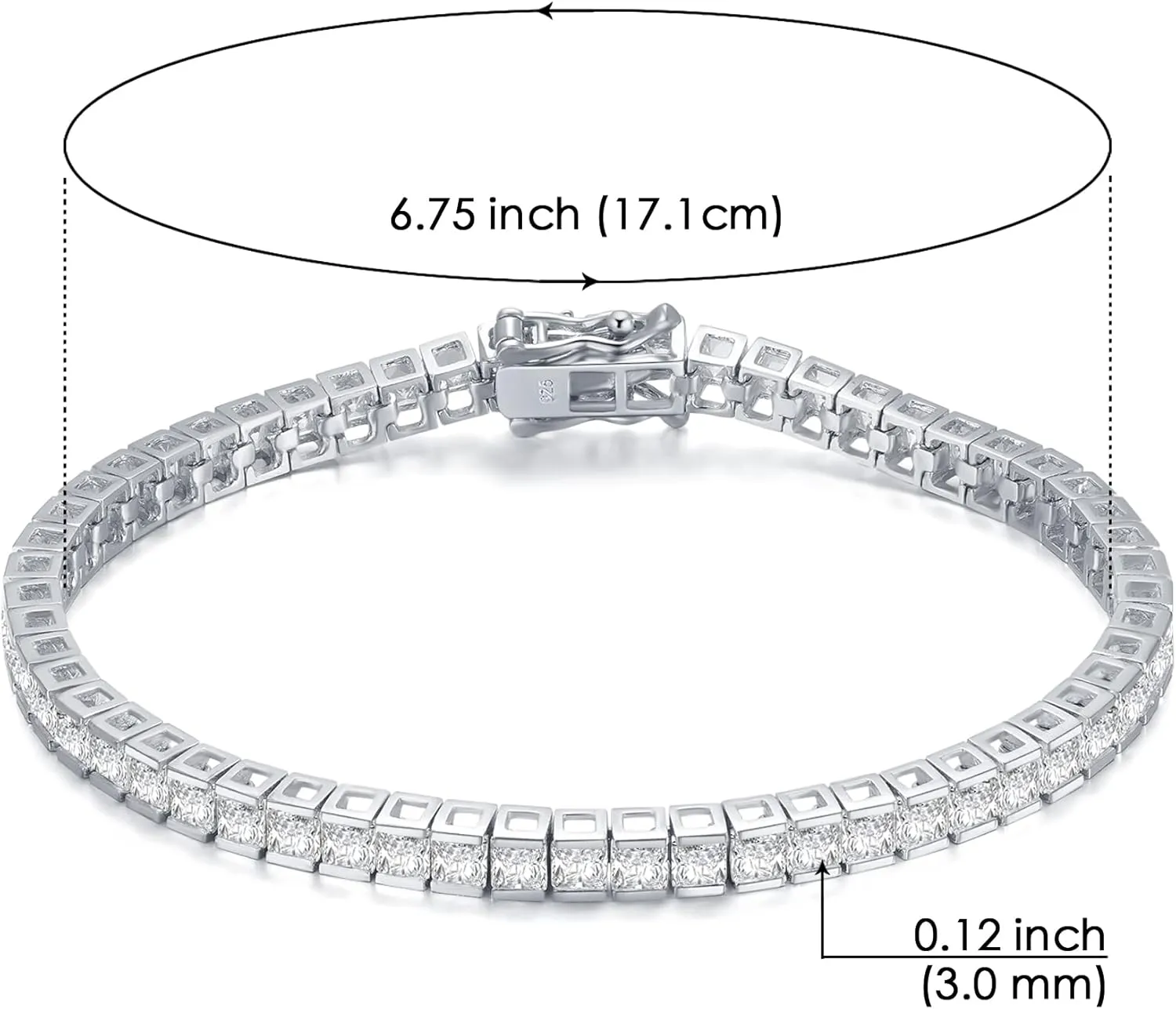 Tennis Bracelet for Women, Sterling Silver 3.0MM Diamond Tennis Bracelets for Women Cubic Zirconia Bezel Bride Wedding Bracelet (6.75-7.25 Inch)