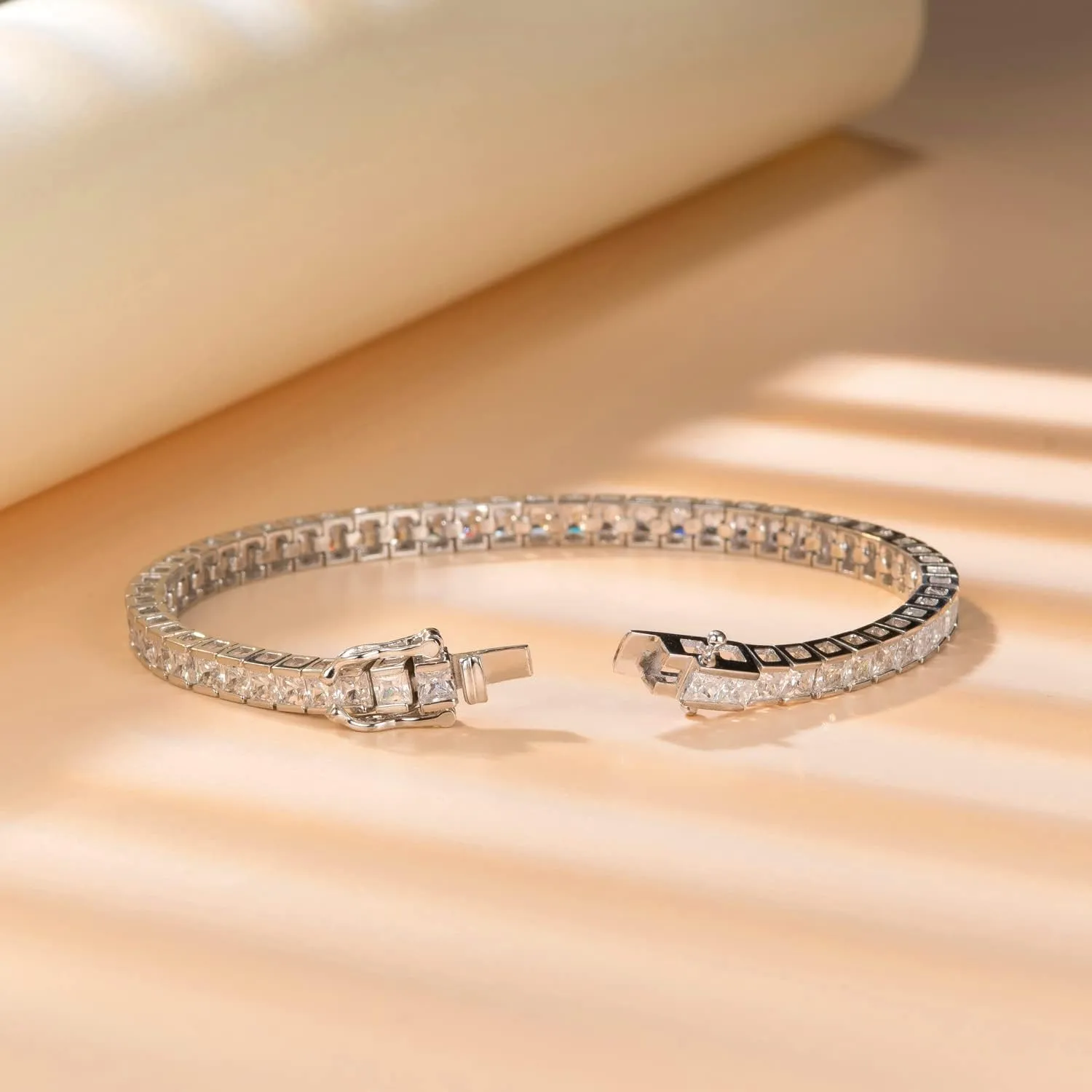Tennis Bracelet for Women, Sterling Silver 3.0MM Diamond Tennis Bracelets for Women Cubic Zirconia Bezel Bride Wedding Bracelet (6.75-7.25 Inch)