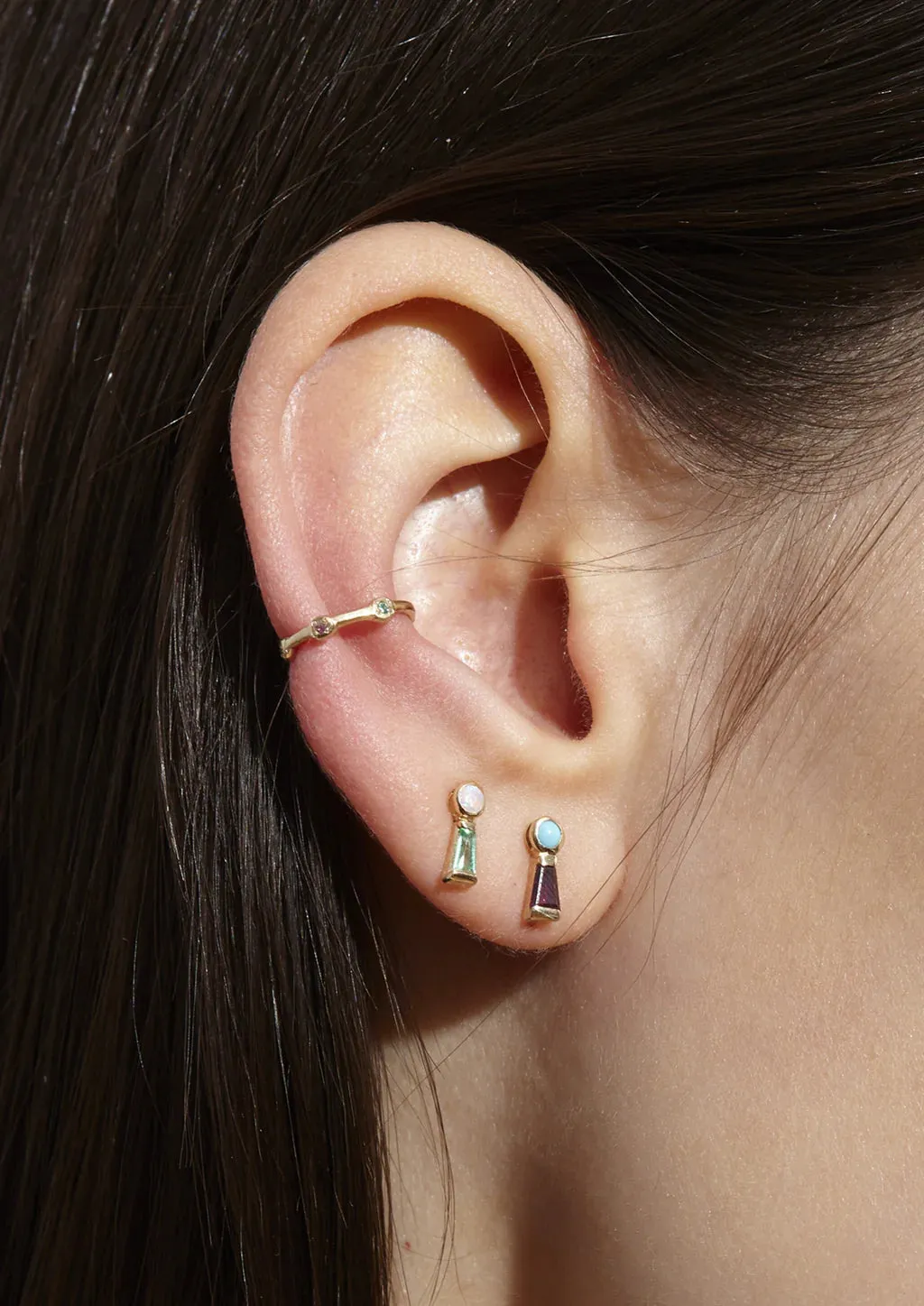 The Garnet Keyhole Stud with Turquoise