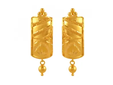 Unique 22k Rectangle Shape Gold Earrings With A Spherical Detail