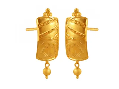 Unique 22k Rectangle Shape Gold Earrings With A Spherical Detail