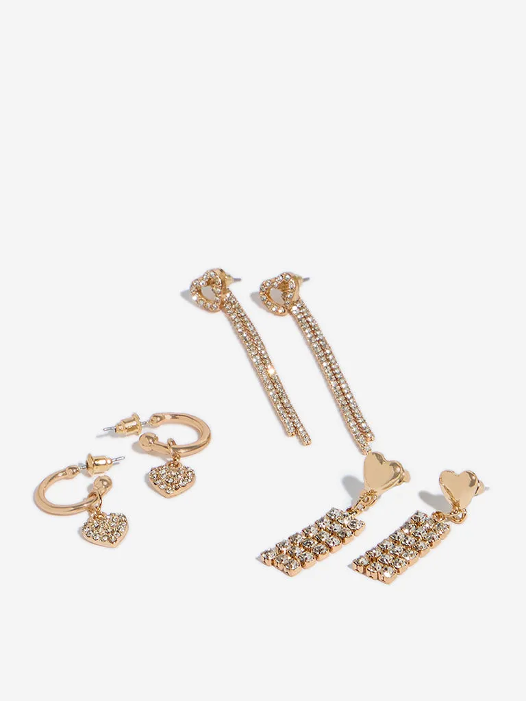 Westside Accessories Gold Gemstone Heart Earrings - Set of Three
