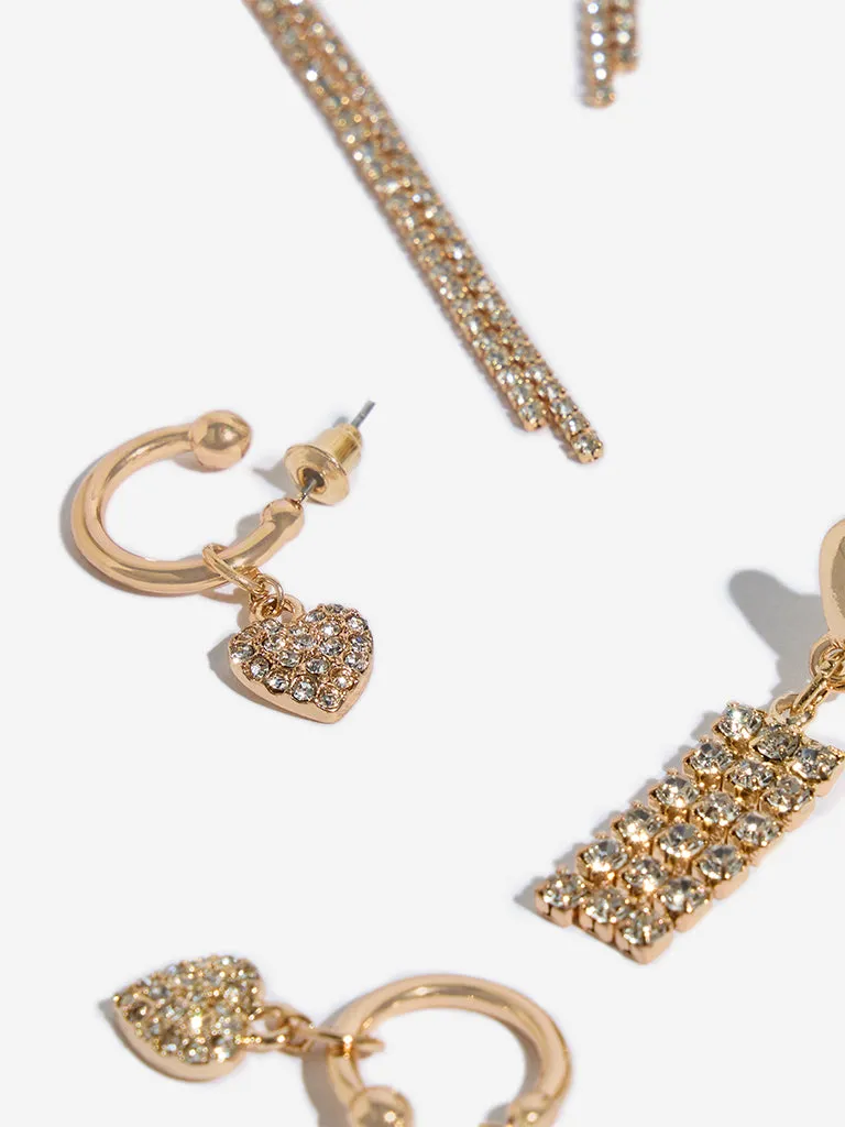 Westside Accessories Gold Gemstone Heart Earrings - Set of Three