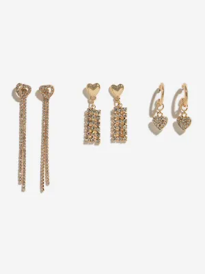 Westside Accessories Gold Gemstone Heart Earrings - Set of Three