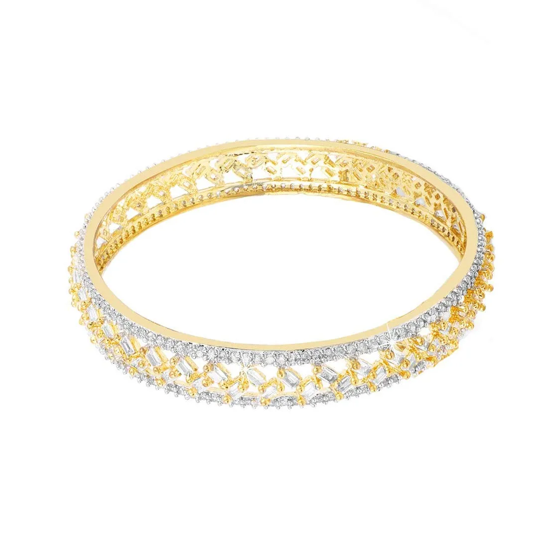 Yellow Chimes Classic Design 1 Pcs White AD/American Diamond Studded 18k Gold Plated Handcrafted Bangle for Women & Girls (2.4)