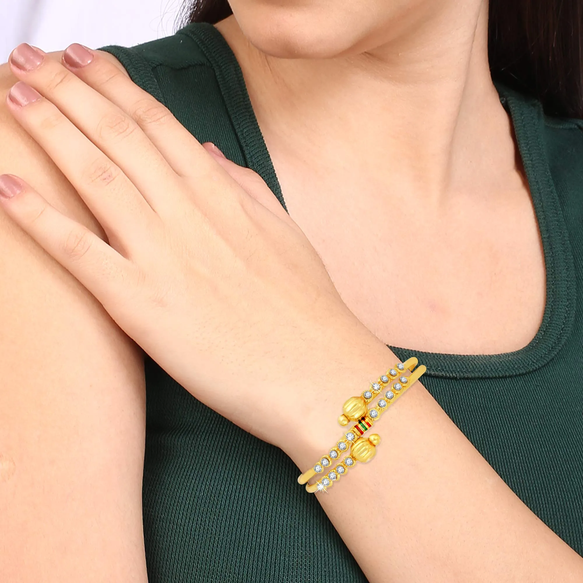 Yellow Chimes Designer CZ Victorian 2 Pc Gold Plated Traditional Bangles Set for Women