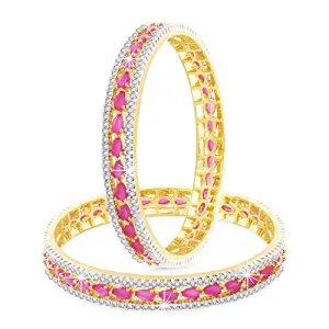 Yellow Chimes Elegant Pink AD/American Diamond Studded 18k Gold Plated Designer Handcrafted 2 PCs Bangles Set for Women & Girls (2.4)